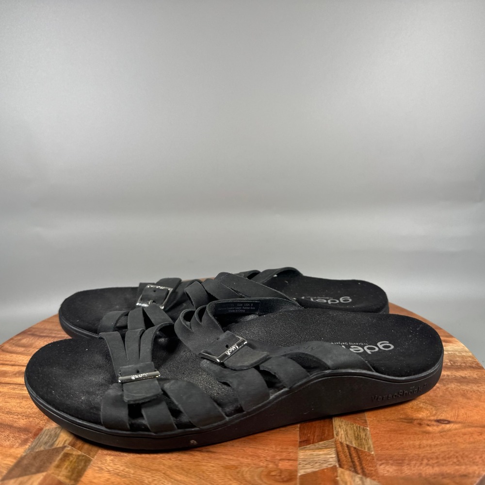 Gravity Defyer G-Defy Womens 8 Black Leather VersoShock Strappy Sandals TB7217FL - Picture 3 of 6